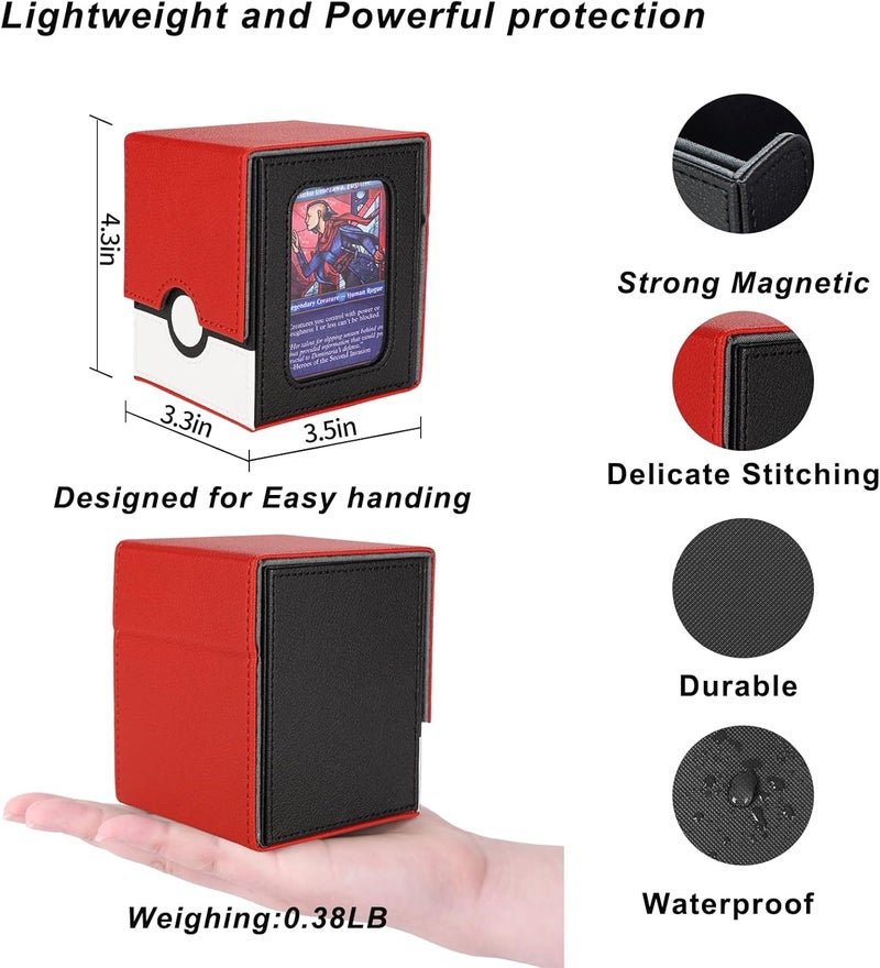 AFIING MTG Deck Box for Commander Display,Card Deck Case Fits 100 Double Sleeved Cards, Magic Commander TCG Card Storage Box with 2 Dividers,Dice Bag and 1 Toploader(Red Black) - Image 4
